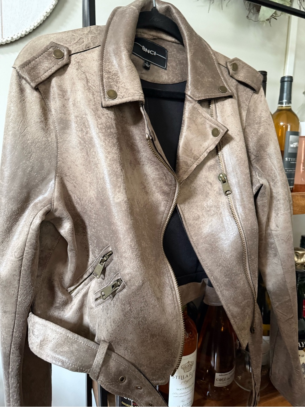 BNCI Taupe Suede-Texture Moto Jacket for Women